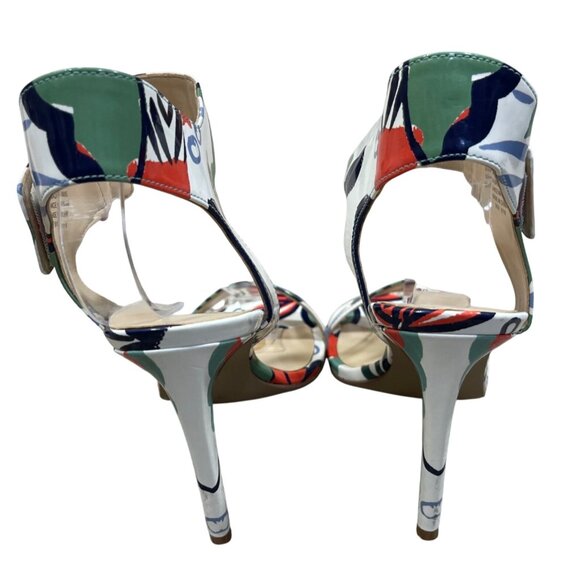 Nine West Brodea Strappy Sandals Heels Floral Size 6.5 Hook Loop Closure - Picture 4 of 13